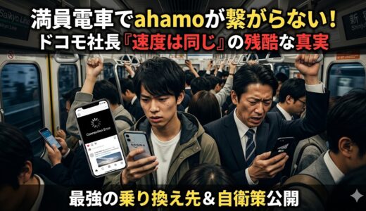 ahamoが満員電車で繋がらない本当の理由！ドコモ社長発言「速度は同じ」の残酷な真実と最強の乗り換え先