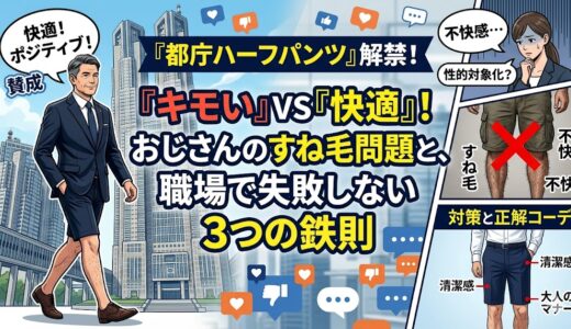 都庁ハーフパンツ規定の全貌！おじさんのすね毛が「キモい」心理学的理由と絶対外さない「3つの対策」