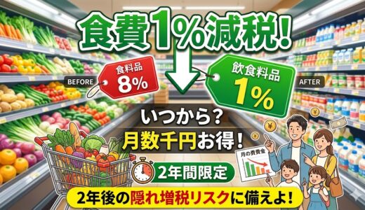 【家計シミュレーション】消費税1％への減税はいつから？月いくら得するかの計算と、2年後に待つ「隠れ増税」リスク